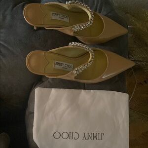 Jimmy Choo Tan Heeled Shoes with Sparkling Embellishments